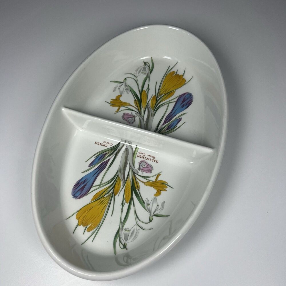 Portmeirion Botanic Garden Oven to Table Oval Divided Dish Galanthus Crocus 11”